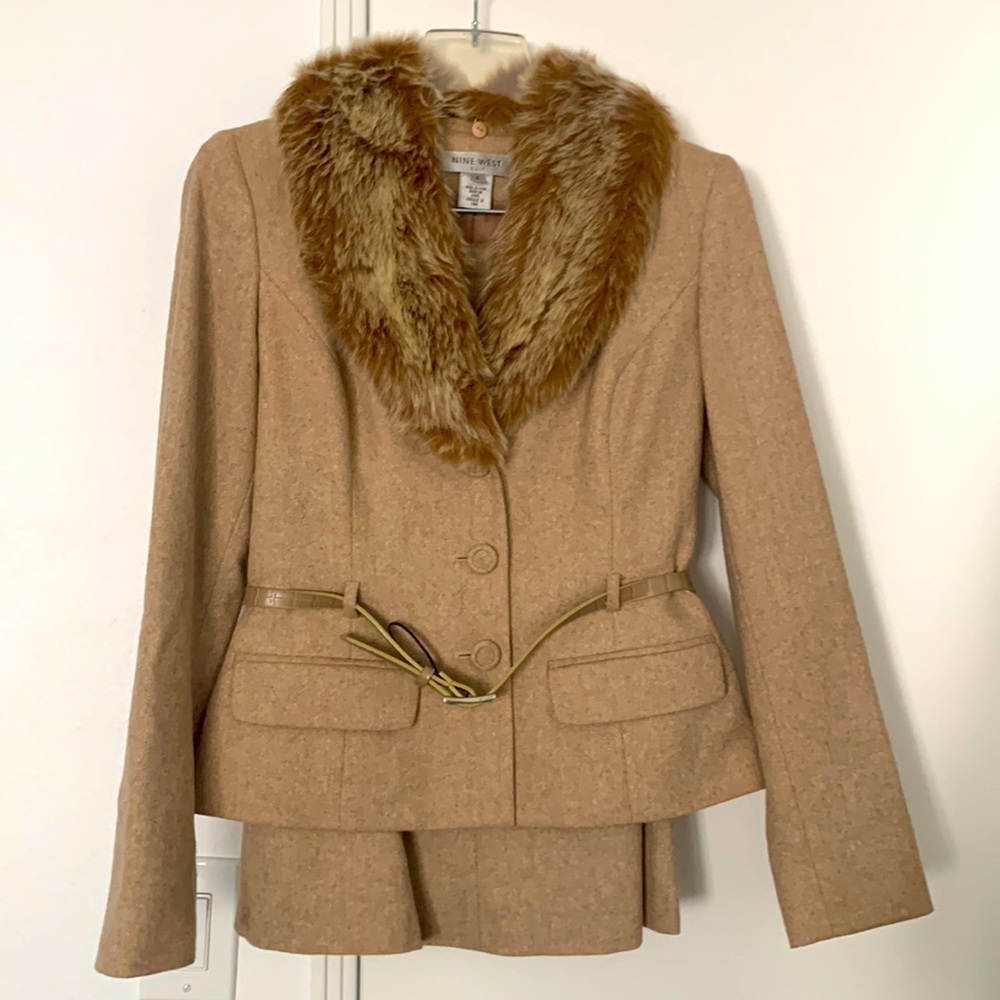 Faux fur-trim wool suit